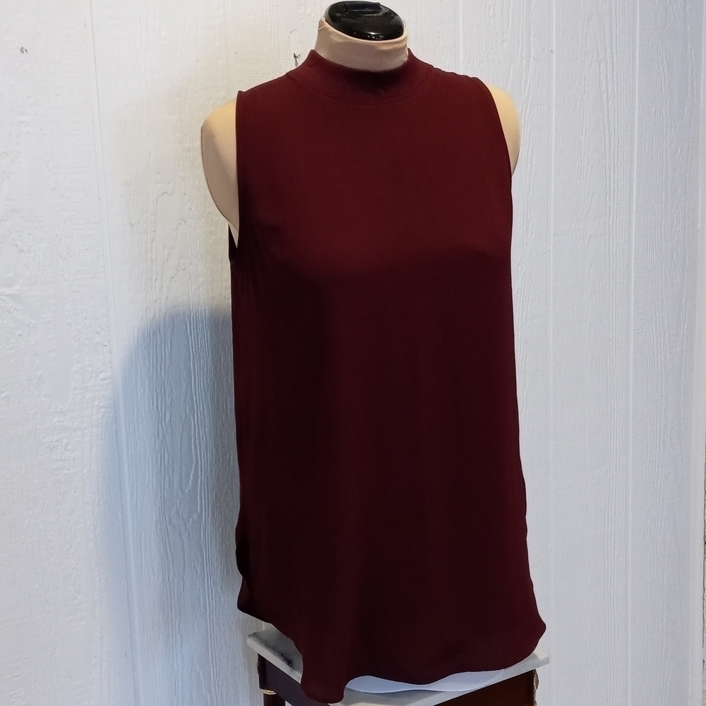 Loft large shear burgundy sleeveless blouse